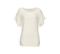 Kurzarmpullover LASCANA, Damen, Gr. 32/34, blau (creme, goldfarben), Strick, Obermaterial: 100% Polyacryl, leicht glänzend, unifarben, figurumspielend hüftlang, Rundhals, Pullover, in luftigem Ajourst