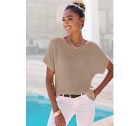 Kurzarmpullover LASCANA Gr. 36/38, gelb (camelfarben, goldfarben) Damen Pullover (50907610-36) camelfarben, goldfarben
