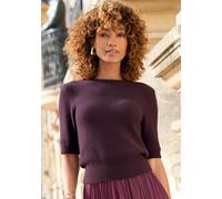Kurzarmpullover LASCANA, Damen, Gr. 40/42, bordeaux, Rippstrick, Obermaterial: 52% Polyamid, 30% Viskose, 18% Polyester, unifarben, figurumspielend hüftlang, Rundhals, Pullover, flauschiger Strickpull