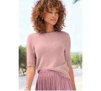 Kurzarmpullover LASCANA, Damen, Gr. 40/42, mauve, Rippstrick, Obermaterial: 80% Polyamid, 15% Viskose, 5% Polyester, unifarben, figurumspielend hüftlang, Rundhals, Pullover, flauschiger Strickpullover