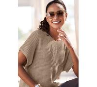 Kurzarmpullover LASCANA Gr. 44/46, gelb (camelfarben, goldfarben), Damen, Strick, Obermaterial: 100% Polyacryl, unifarben, Pullover, in luftigem Ajourstrick, leichter Sommerpullover, Metallic-Effekt (