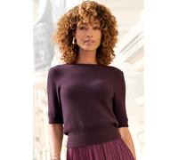 Kurzarmpullover LASCANA, Damen, Gr. 40/42, bordeaux, Rippstrick, Obermaterial: 80% Polyamid, 15% Viskose, 5% Polyester, unifarben, figurumspielend hüftlang, Rundhals, Pullover, flauschiger Strickpullo