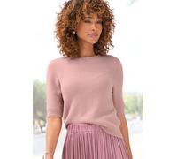 Kurzarmpullover LASCANA, Damen, Gr. 44/46, mauve, Rippstrick, Obermaterial: 80% Polyamid, 15% Viskose, 5% Polyester, unifarben, figurumspielend hüftlang, Rundhals, Pullover, flauschiger Strickpullover