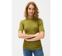 Kurzarmpullover LASCANA, Damen, Gr. 40/42, grün (moosgrün), Rippstrick, Obermaterial: 70% Viskose, 30% Polyamid, unifarben, modisch, figurbetont hüftlang, hoch geschlossener Ausschnitt, Kurzarm, Pullo