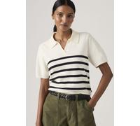 Kurzarmpullover LEVI'S "SUPER SOFT POLO SWEATER", Damen, Gr. XS (34), isabella stripes tofu, anthrazit night, Strick, Obermaterial: 53% Baumwolle, 32% Polyester, 13% Polyamid, 2% Elasthan, normal hüft