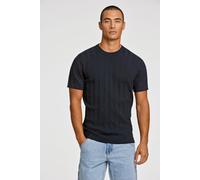 Kurzarmpullover LINDBERGH, Herren, Gr. L, blau (navy), Strick, Obermaterial: 70% Viskose, 30% Polyamid, unifarben, gerade hüftbedeckend, Rundhals, Bündchen, Pullover, mit Struktur-Muster (36451667-L) 