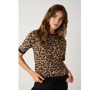 Kurzarmpullover mit Leomuster Braun 34