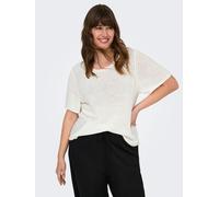 Kurzarmpullover ONLY CARMAKOMA "CARSUNNY S/S PULLOVER KNT NOOS", Damen, Gr. L, weiß (cloud dancer), Strick, Obermaterial: 55% Polyacryl, 45% Nylon, unifarben, regular fit normal, Rundhals, Pullover (2