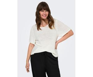 Kurzarmpullover ONLY CARMAKOMA "CARSUNNY S/S PULLOVER KNT NOOS", Damen, Gr. L, weiß (cloud dancer), Strick, Obermaterial: 55% Polyacryl, 45% Nylon, unifarben, regular fit normal, Rundhals, Pullover (2