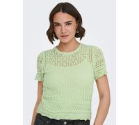 Kurzarmpullover ONLY "ONLELKE LIFE SS STRUCTUR O-NECK KNT NOOS", Damen, Gr. S, laurel grün, Strick, Obermaterial: 70% Baumwolle, 30% Polyester, unifarben, regular fit taillenbedeckt, Rundhals, Pullove