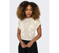 Kurzarmpullover ONLY "ONLESTRALLA S/S SHORT STRUCTOP KNT NOOS", Damen, Gr. L, beige (ecru), Strick, Obermaterial: 70% Baumwolle, 30% Polyester, unifarben, taillenlang, Rundhals, Pullover (13317564-L)