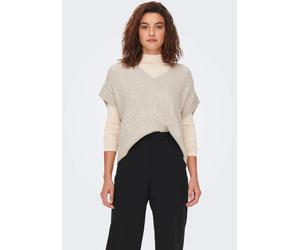 Kurzarmpullover ONLY "ONLMELODY VEST KNT", Damen, Gr. XS, beige (oatmeal melange), Strick, Obermaterial: 62% Polyacryl, 24% Nylon, 10% Polyester, 4% Elasthan, meliert, hüftlang, V-Ausschnitt, Pullover