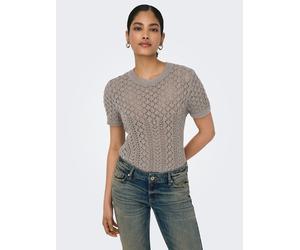 Kurzarmpullover ONLY "ONLSAGA LIFE SS O-NECK KNT NOOS", Damen, Gr. S, grau (fungi), Strick, Obermaterial: 70% Baumwolle, 30% Polyester, unifarben, regular fit normal, Rundhals, Pullover, Baumwollmisch