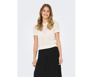 Kurzarmpullover ONLY "ONLSAGA LIFE SS O-NECK KNT NOOS", Damen, Gr. XL, cloud dancer, Strick, Obermaterial: 70% Baumwolle, 30% Polyester, unifarben, regular fit normal, Rundhals, Pullover, Baumwollmisc