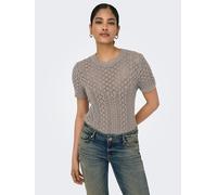 Kurzarmpullover ONLY "ONLSAGA LIFE SS O-NECK KNT NOOS", Damen, Gr. XS, grau (fungi), Strick, Obermaterial: 70% Baumwolle, 30% Polyester, unifarben, regular fit normal, Rundhals, Pullover, Baumwollmisc