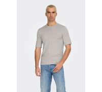 Kurzarmpullover ONLY & SONS "ONSWYLER LIFE REG 14 SS KNIT", Herren, Gr. L, beige (silber lining), Strick, Obermaterial: 78% Viskose, 22% Polyester, unifarben, regular fit normal, Rundhals, gerader Abs