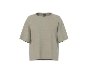 Kurzarmpullover PIECES "PCBREE SS O-NECK KNIT NOOS BC", Damen, Gr. XL, crockery detail:melange, Strick, Obermaterial: 80% Polyester, 20% Nylon, meliert, regular fit normal, Rundhals, Pullover, Materia