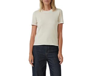Kurzarmpullover S.OLIVER BLACK LABEL, Damen, Gr. 40, beige, Feinstrick, Obermaterial: 70% Viskose, 30% Polyamid, kontrastfarbene Details, unifarben, normal, Rundhals, Flachstrickbündchen kontrastfarbe