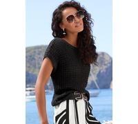 Kurzarmpullover S.OLIVER, Damen, Gr. 44/46, schwarz, Strick, Obermaterial: 100% Polyacryl, unifarben, figurumspielend hüftlang, Rundhals, Rippstrickbündchen, Pullover (66140608-44) schwarz