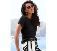 Kurzarmpullover S.OLIVER, Damen, Gr. 40/42, schwarz, Strick, Obermaterial: 100% Polyacryl, unifarben, figurumspielend hüftlang, Rundhals, Rippstrickbündchen, Pullover (66140608-40) schwarz