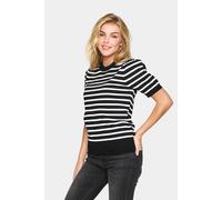 Kurzarmpullover SAINT TROPEZ "MilaSZ SS Striped", Damen, Gr. S, schwarz (schwarz mila stripe), Strick, Obermaterial: 80% Viskose, 20% Polyacryl, gestreift, regular fit normal, Rundhals, Pullover (1867