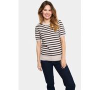 Kurzarmpullover SAINT TROPEZ "MilaSZ SS Striped", Damen, Gr. XL, beige (gray morn mila stripe), Strick, Obermaterial: 80% Viskose, 20% Polyacryl, gestreift, regular fit normal, Rundhals, Pullover (340