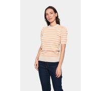 Kurzarmpullover SAINT TROPEZ "MilaSZ SS Striped", Damen, Gr. XS, orange (fog orange stripe), Strick, Obermaterial: 80% Viskose, 20% Polyacryl, gestreift, regular fit normal, Rundhals, Pullover (320786