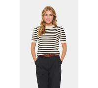 Kurzarmpullover SAINT TROPEZ "MilaSZ SS Striped", Damen, Gr. XXL, braun rice schwarz stripe, Strick, Obermaterial: 80% Viskose, 20% Polyacryl, gestreift, regular fit normal, Rundhals, Pullover (472994