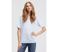 Kurzarmpullover SMITH & SOUL, Damen, Gr. M, blau (jeans blau), Feinstrick, Material: 50% Baumwolle, 50% Polyester, unifarben, slim fit normal, Rundhals, eingesetzt gerader Abschluss, Pullover, aus Fei