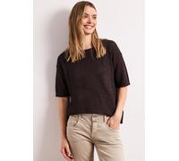 Kurzarmpullover STREET ONE, Damen, Gr. 34, espresso braun, Web, 69% Baumwolle, 31% Polyester, Strukturmuster, regular fit normal, Rundhals, Bündchen, Pullover, im soften Baumwoll-Mix (34640061-34) esp