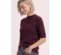 Kurzarmpullover STREET ONE, Damen, Gr. 34, rot (rustic rouge), Stoff, 30% Polyester, 27% Polyacryl, 23% Polyamid, 20% Viskose, unifarben, normal normal, hoch geschlossener Ausschnitt, Rippbündchen, Pu