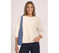 Kurzarmpullover STREET ONE, Damen, Gr. 36, pure beige, Web, 55% Polyester, 45% Baumwolle, unifarben, normal normal, Rundhals, abgesteppt, Pullover, mit Federgarn (71017759-36) pure beige