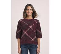 Kurzarmpullover STREET ONE, Damen, Gr. 38, bunt (rustic rouge), Grobstrick;Stoff;Web, 70% Polyester, 30% Baumwolle, kariert, regular fit normal, Rundhals, Bündchen, Pullover, mit Federgarn (10633429-3