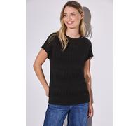 Kurzarmpullover STREET ONE, Damen, Gr. 38, schwarz, Strick, Obermaterial: 50% Baumwolle, 50% Polyacryl, unifarben, tailliert hüftbedeckend, U-Boot-Ausschnitt, Pullover Kurzarmpullover, mit filigranem