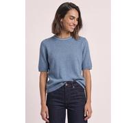 Kurzarmpullover STREET ONE, Damen, Gr. 42, blau (northern blau meliert), Web, 37% Baumwolle, 34% Polyacryl, 26% Polyester, 3% Elasthan, unifarben, comfort fit normal, Rundhals, Rippbündchen, Pullover,