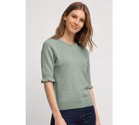 Kurzarmpullover STREET ONE, Damen, Gr. 42, eucalyptus grün meliert, Feinstrick;Web;Stoff, 37% Baumwolle, 34% Polyacryl, 26% Polyester, 3% Elasthan, unifarben, regular fit normal, Rundhals, abgesteppt,