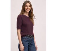 Kurzarmpullover STREET ONE, Damen, Gr. 42, lila (rustic rouge meliert), Web, 37% Baumwolle, 34% Polyacryl, 26% Polyester, 3% Elasthan, unifarben, normal normal, Rundhals, Rippbündchen, Pullover, im so
