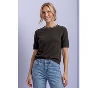 Kurzarmpullover STREET ONE, Damen, Gr. 42, schwarz (schwarz coffee meliert), Web, 37% Baumwolle, 34% Polyacryl, 26% Polyester, 3% Elasthan, unifarben, comfort fit normal, Rundhals, Rippbündchen, Pullo