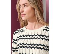 Kurzarmpullover STREET ONE, Damen, Gr. 42, sanftes weiß, Web, 100% Baumwolle, gemustert, comfort fit normal, Rundhals, Bündchen, Pullover, mit Zick Zack Muster (95306225-42) sanftes weiß