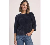 Kurzarmpullover STREET ONE, Damen, Gr. 44, indigo night, Web, 55% Polyester, 45% Baumwolle, unifarben, normal normal, Rundhals, abgesteppt, Pullover, mit Federgarn (47999863-44) indigo night