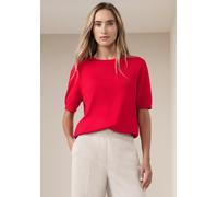 Kurzarmpullover STREET ONE, Damen, Gr. 44, salsa rot, Strick, Obermaterial: 60% Viskose, 40% Baumwolle, normal hüftbedeckend, Rundhals, Bündchen, Pullover, in Strick-Optik und mit Rundhals (94859705-4