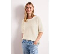 Kurzarmpullover STREET ONE, Damen, Gr. 44, soft beige, Web, 69% Baumwolle, 31% Polyester, Strukturmuster, regular fit normal, Rundhals, Bündchen, Pullover, im soften Baumwoll-Mix (19999533-44) soft be