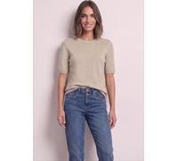 Kurzarmpullover STREET ONE, Damen, Gr. 46, beige (clay sand meliert), Web, Material: 37% Baumwolle, 34% Polyacryl, 26% Polyester, 3% Elasthan, unifarben, normal normal, Rundhals, Rippbündchen, Pullove