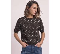 Kurzarmpullover STREET ONE, Damen, Gr. 46, braun (schwarz coffee), Stoff, 50% Viskose, 28% Polyester, 22% Polyamid, gepunktet, normal normal, Rundhals, Rippbündchen, Pullover, mit Punkten (86908661-46