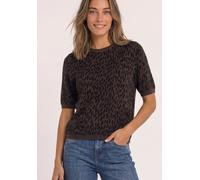 Kurzarmpullover STREET ONE, Damen, Gr. 46, molten earth, Stoff, 50% Viskose, 28% Polyester, 22% Polyamid, normal normal, Rundhals, abgesteppt, Pullover, mit Leomuster (22743404-46) molten earth