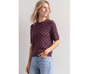 Kurzarmpullover STREET ONE, Damen, Gr. 46, rustic rouge, Stoff, 50% Viskose, 28% Polyester, 22% Polyamid, gepunktet, normal normal, Rundhals, Rippbündchen, Pullover, mit Punkten (68515900-46) rustic r