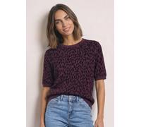 Kurzarmpullover STREET ONE, Damen, Gr. 46, rustic rouge, Stoff, 50% Viskose, 28% Polyester, 22% Polyamid, normal normal, Rundhals, abgesteppt, Pullover, mit Leomuster, Topseller (77039841-46) rustic r