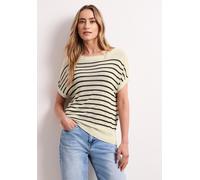 Kurzarmpullover STREET ONE, Damen, Gr. 46, soft beige, Stoff, 100% Viskose, gestreift, normal normal, Rundhals, Rippbündchen, Pullover, mit U-Boot-Ausschnitt (55145009-46) soft beige