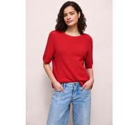 Kurzarmpullover STREET ONE STUDIO, Damen, Gr. 36, rot (torch rot), Web, 100% Baumwolle, unifarben, normal normal, Rundhals, Rippbündchen, Pullover, aus reiner Baumwolle (68478701-36) torch rot