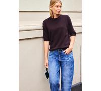 Kurzarmpullover STREET ONE STUDIO, Damen, Gr. 40, braun (very berry meliert), Web, 37% Baumwolle, 34% Polyacryl, 26% Polyester, 3% Elasthan, unifarben, normal normal, Rundhals, Rippbündchen, Pullover,